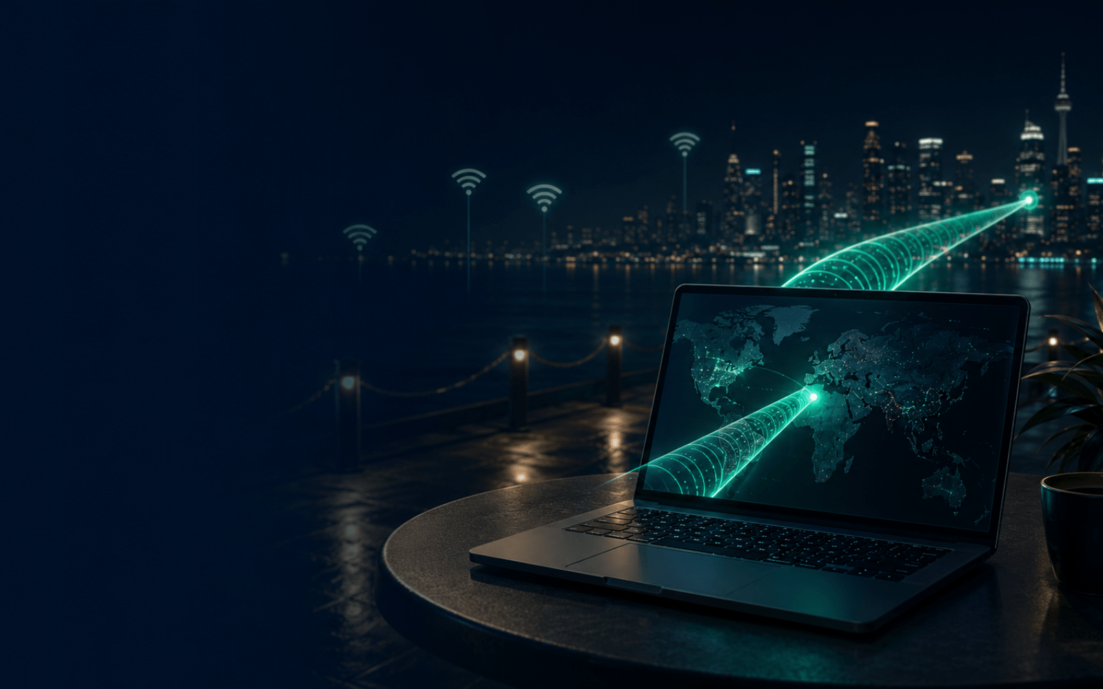 Atmospheric illustration representing a protected private internet connection